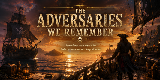 A dramatic, atmospheric banner image evoking the tension of battle on the high seas — ships, strategy, and the adversaries who leave a lasting mark on the journey