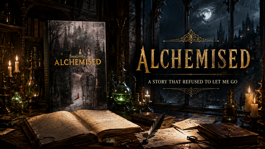 A dark, atmospheric banner image evoking the haunting and mysterious world of Alchemised — shadows, power, and a story that refuses to let go