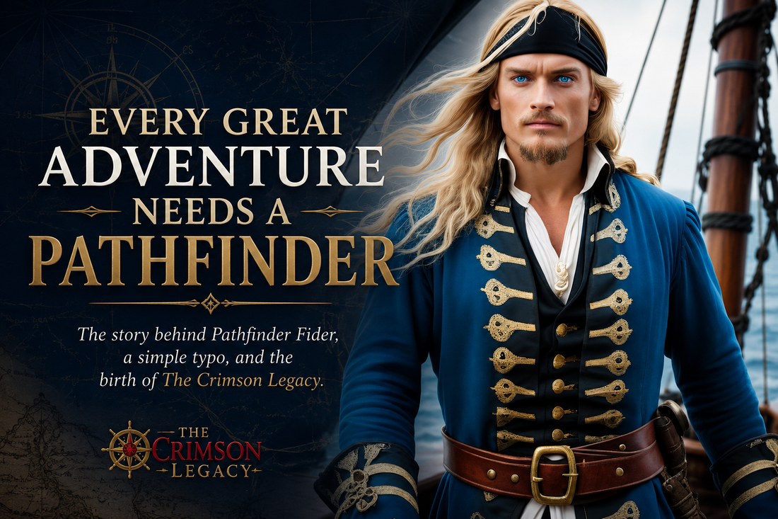 Illustrated banner for The Crimson Legacy blog post about the origin of the character Pathfinder